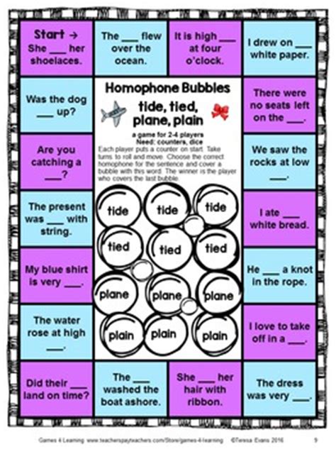 Homophones Games Board and Cards Freebie by Games 4 Learning | TpT