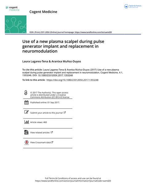 Pdf Use Of A New Plasma Scalpel During Pulse Generator Implant And Replacement In Neuromodulation