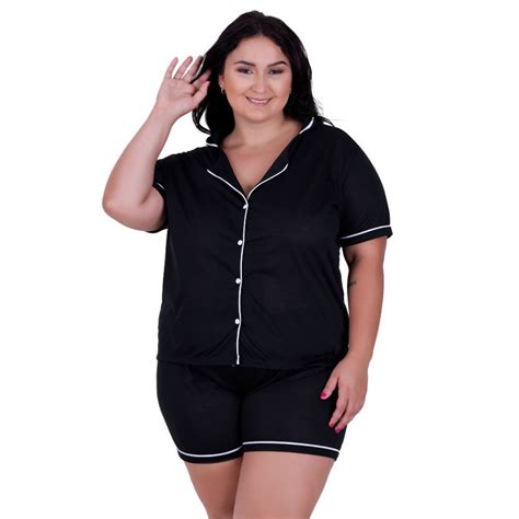 Pijama Americano Plus Size Blusa Es Que Abrem E Short Brenda