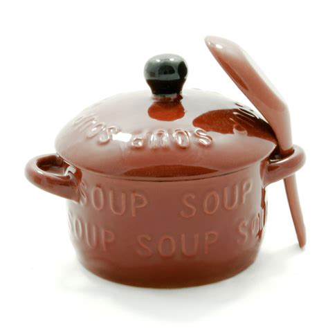 Handled Soup Bowl with a Spoon - Brown