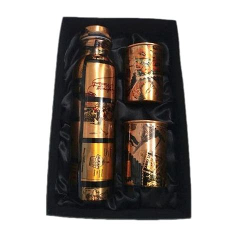 Printed Copper Water Bottle And Two Glass Set Packaging Type Box At