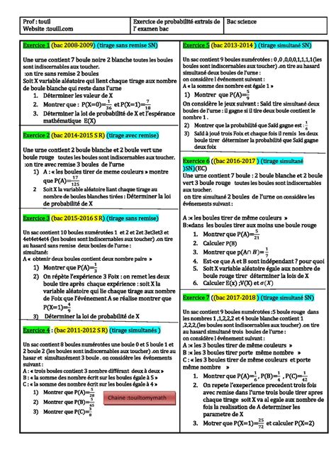 Exercice Sur Probabilité Bac Science