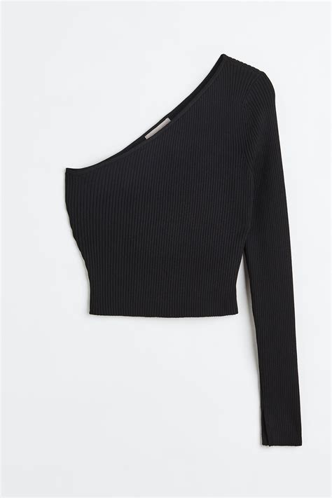 One Shoulder Ribbed Top Black Ladies Handm Gb