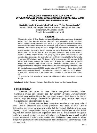 Pengolahan Kotoran Sapi Dan Limbah Sayuran Menjadi Energi Biogas Di