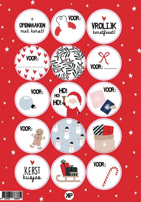 Stickervel Kerst Rood Cadeaustickers Sluitzegels Naamstickers 15 Stuks