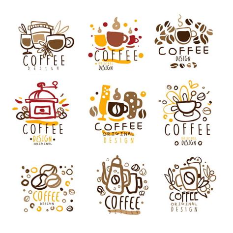 Conjunto de vectores de logotipos de café dibujados a mano 9 eps