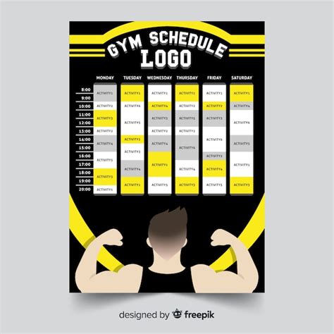 Plantilla moderna de horario de gimnasio con diseño plano Vector Gratis