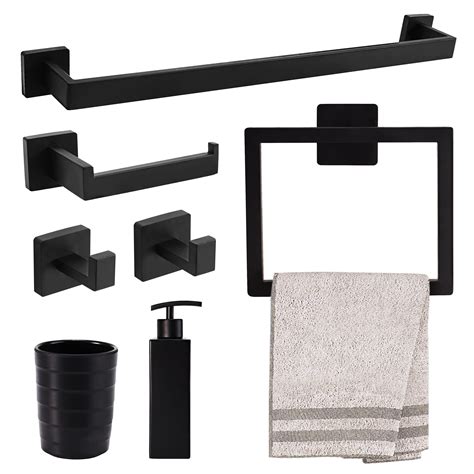 Matte Black Bathroom Accessories Set With 24 Towel Bar And Soap Dispenser