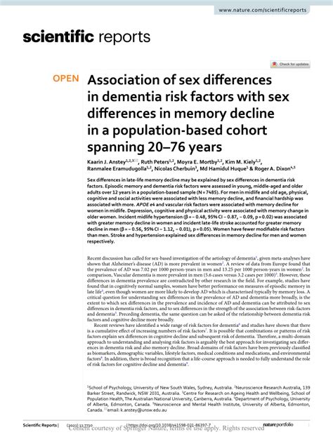 Pdf Association Of Sex Differences In Dementia Risk Factors With Sex