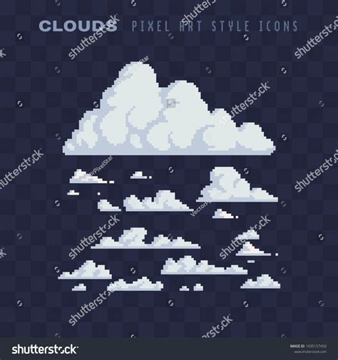 Clouds Pixel Art Set Isolated Vector Illustration 8 Bit Video Game