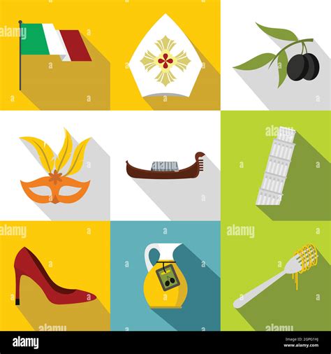 Italy Icons Set Flat Style Stock Vector Image Art Alamy