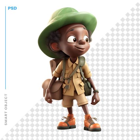 Render 3d de un niño africano con mochila y sombrero Archivo PSD Premium