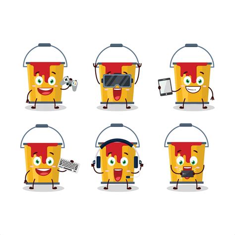 Yellow paint bucket cartoon character are playing games with various cute emoticons 26635859 ...