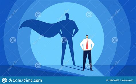 Businessman With Superhero Shadow Successful And Strong Leader Stock