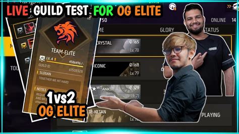 LIVE OG ELITE GUILD TEST FREE FIRE LIVE GUILD TESTING 1V2 GUILD