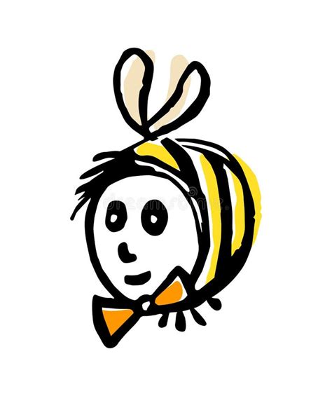 Funny Cute Yellow Bee Friendly Cartoon Bee Character Stock Vector