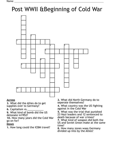 Post Wwii Beginning Of Cold War Crossword Wordmint