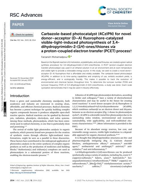 Pdf Carbazole Based Photocatalyst Czipn For Novel Donoracceptor