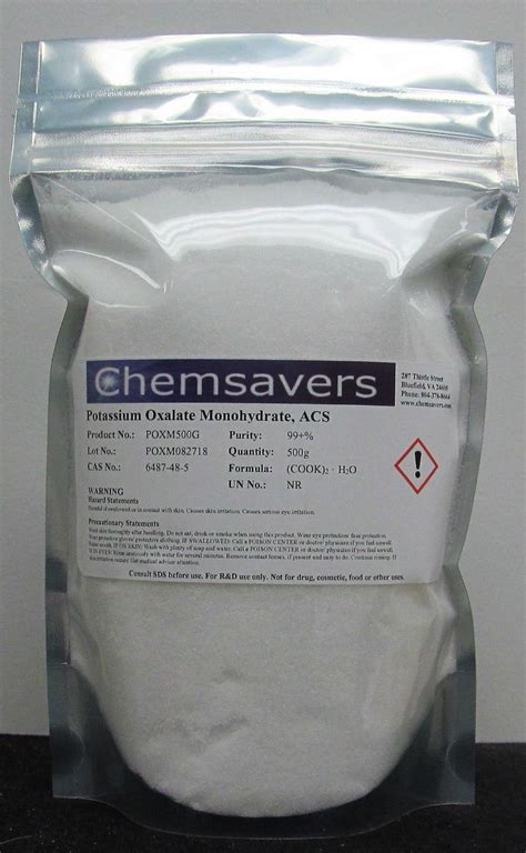 Potassium Oxalate Monohydrate Acs G Chemsavers Inc