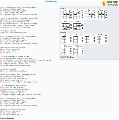 Chord: The lazy song - tab, song lyric, sheet, guitar, ukulele | chords.vip