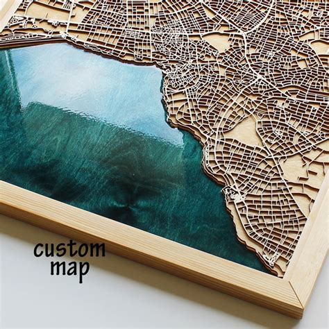 Any City Wooden City Map Wood And Epoxy Resin Map Art Etsy