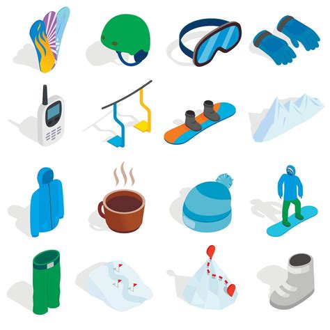 Snowboard Icons Set Isometric 3d Style 4222128 Vector Art At Vecteezy