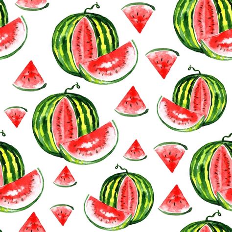 Premium Photo Watercolor Watermelon Pattern Isolated On White Background