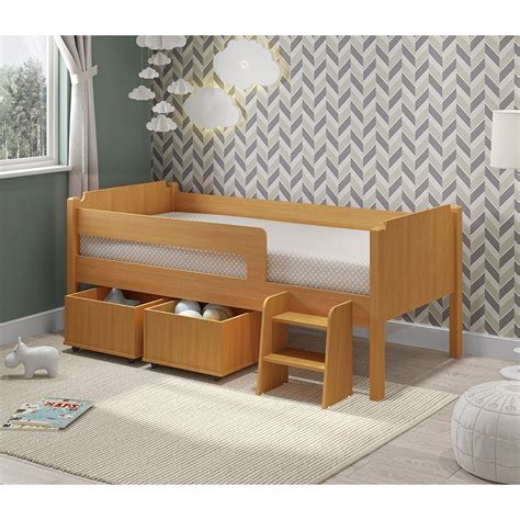 Cama Crianca 2 Anos - Cama Infantil com 2 Baus Organizador e Escada Luna Plus Nature ...