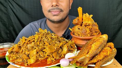 Eating Spicy Mutton Boti Curry Hundi Mutton Curry Bata Fish Fry With