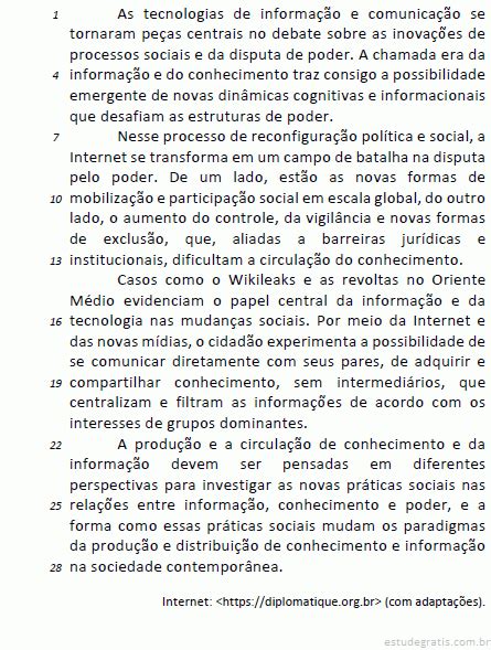 Tendo Como Refer Ncia O Texto Acima Julgue Os Itens Seg