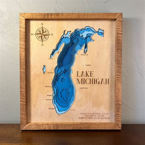 Personalized 3d Custom Lake Map Lake Wood Art Custom Laser Engraved