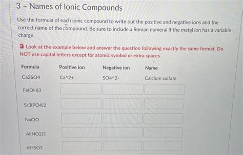 Solved Names Of Lonic Compounds Use The Formula Of Each Chegg