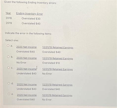 Solved Given The Following Ending Inventory Errors Indicate Chegg