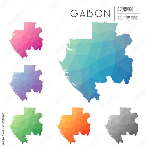 Set Of Vector Polygonal Gabon Maps Bright Gradient Map Of Country In