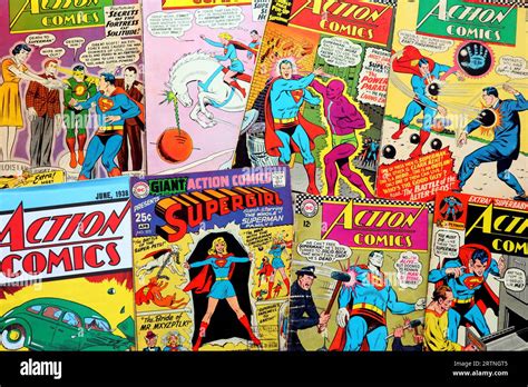 Vintage Covers of ACTION COMICS - DC Comics. American Comic book with Superman and Supergirl the ...