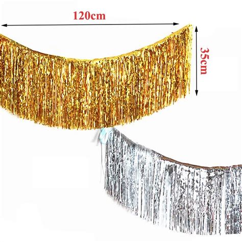 35 120cm Gold Foil Fringe Curtain Tinsel String Shiny Shimmer Tassel