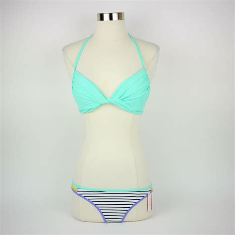 Victoria S Secret Swim Bikini Blue Wrap Halter Top Gem