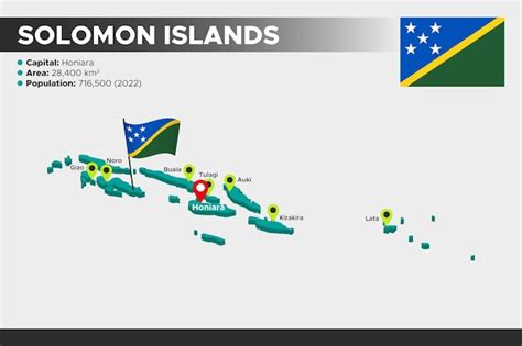 Salomonseilanden Isometrische 3d Illustratiekaart Vlag Hoofdsteden