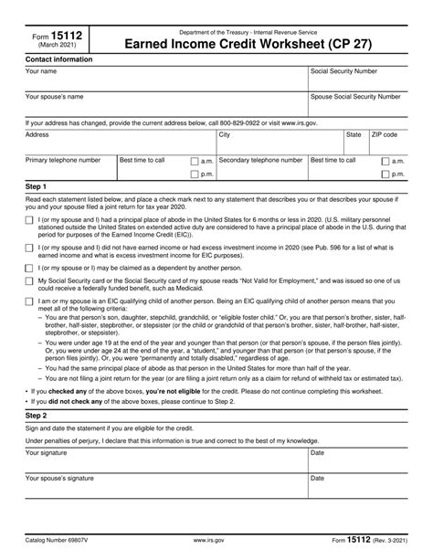 Earned Income Tax Credit Worksheet