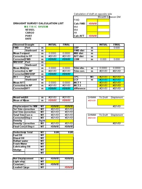 Draught Survey Calculation List Metric System Pdf Ships Watercraft