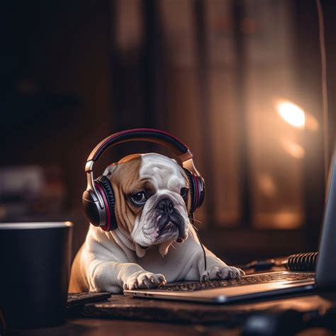 Dog wearing headphones bulldog sitting | Free Photo - rawpixel