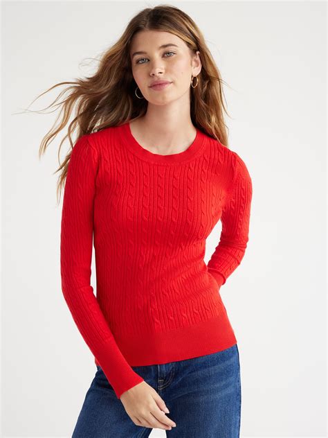 Free Assembly Womens Cable Knit Crewneck Sweater Midweight Sizes Xs