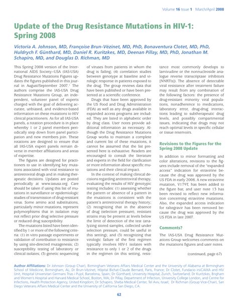 PDF Update Of The Drug Resistance Mutations In HIV 1