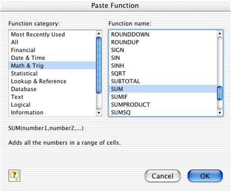 functions   excel  worksheet macintosh