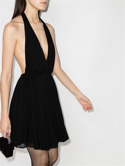 Saint Laurent Halterneck Pleated Mini Dress Farfetch