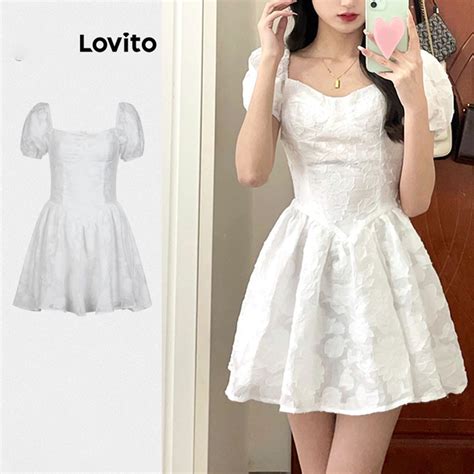 Lovito Women Casual Plain Eyelet Embroidery Dress LNE35003 White