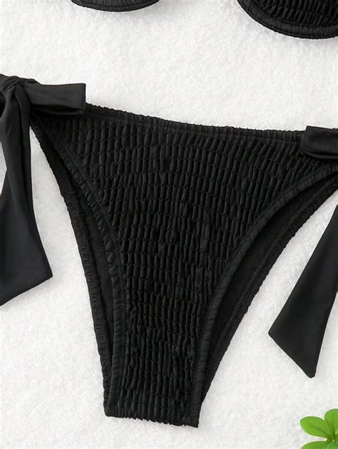 Conjunto De Bikini Texturizado De Unicolor Para Mujeres De Vacaciones