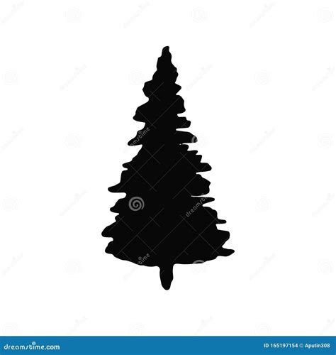 Spruce Is A Silhouette On A White Background Sketch In Isolation Stock