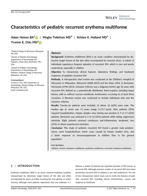 Characteristics Of Pediatric Recurrent Erythema Multiforme Pdf Sensitivity And Specificity