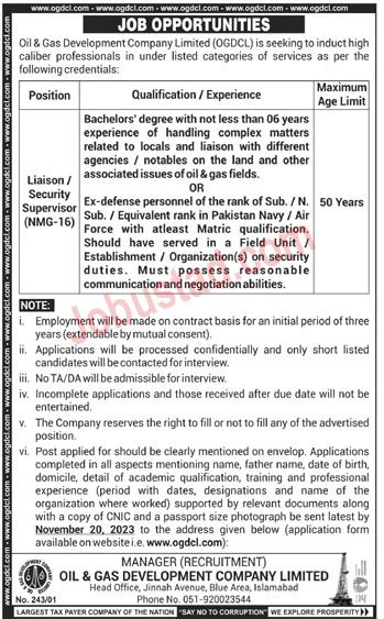 Latest Ogdcl Jobs In Islamabad November Advertisement